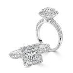 Elegant Princess Cut with Pavé Halo and Shoulders
