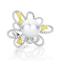Pearl And Yellow Diamond Dress Ring